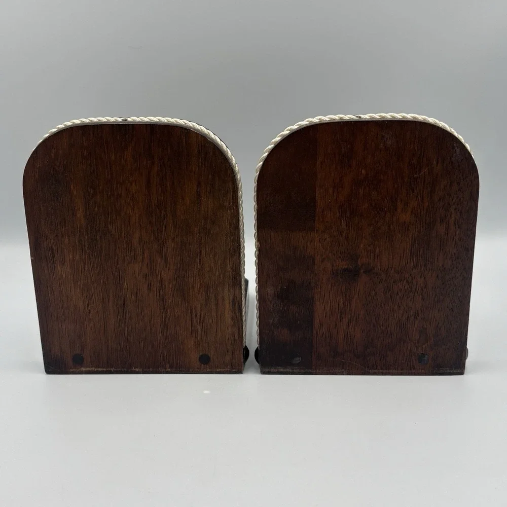 Vintage Nautical Theme‎ Bookends Wood & Rope with Cast Iron Anchors